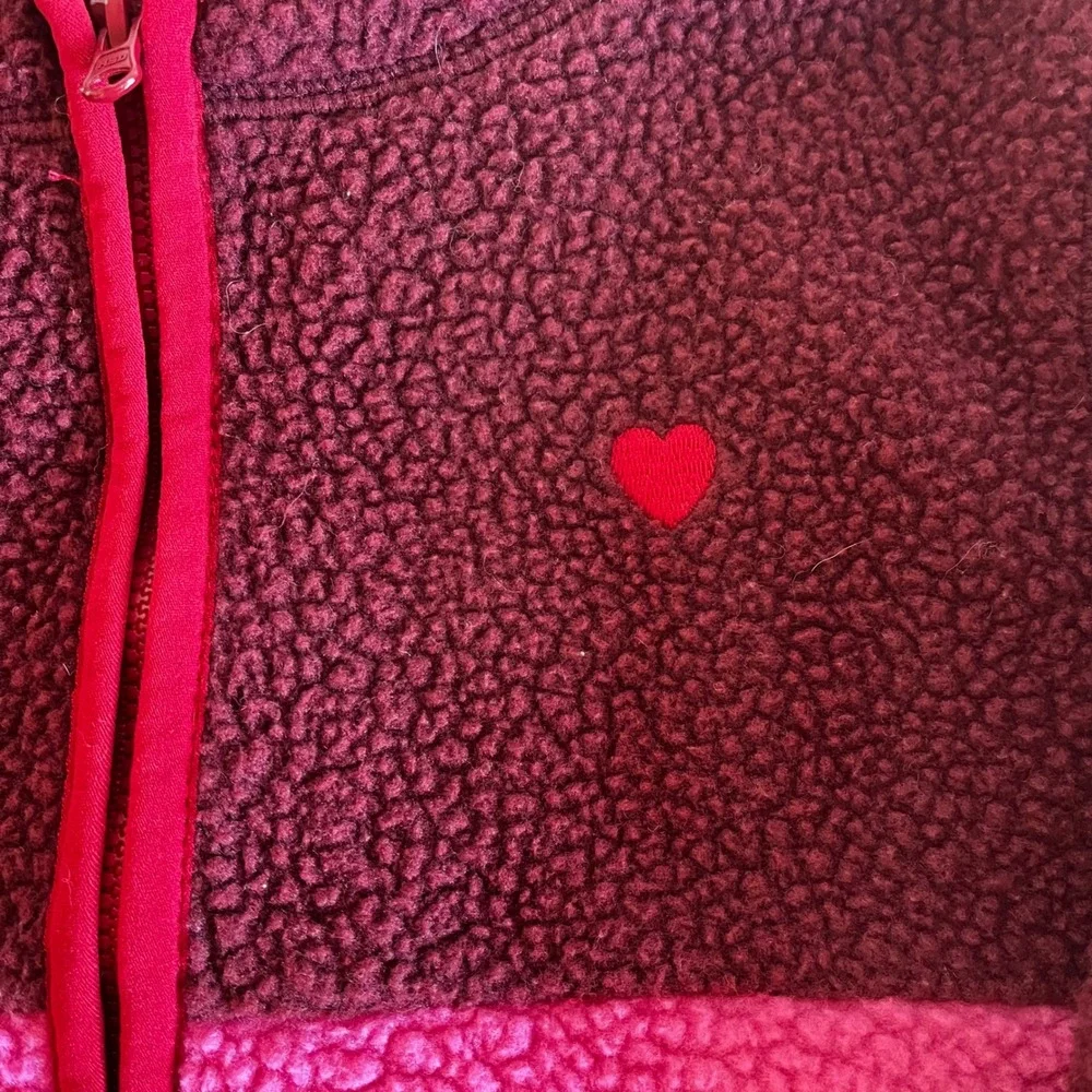 OshKosh Bgosh Girls Sherpa Fleece Jacket Burgundy Pink Heart Full Zip Size 8 8A